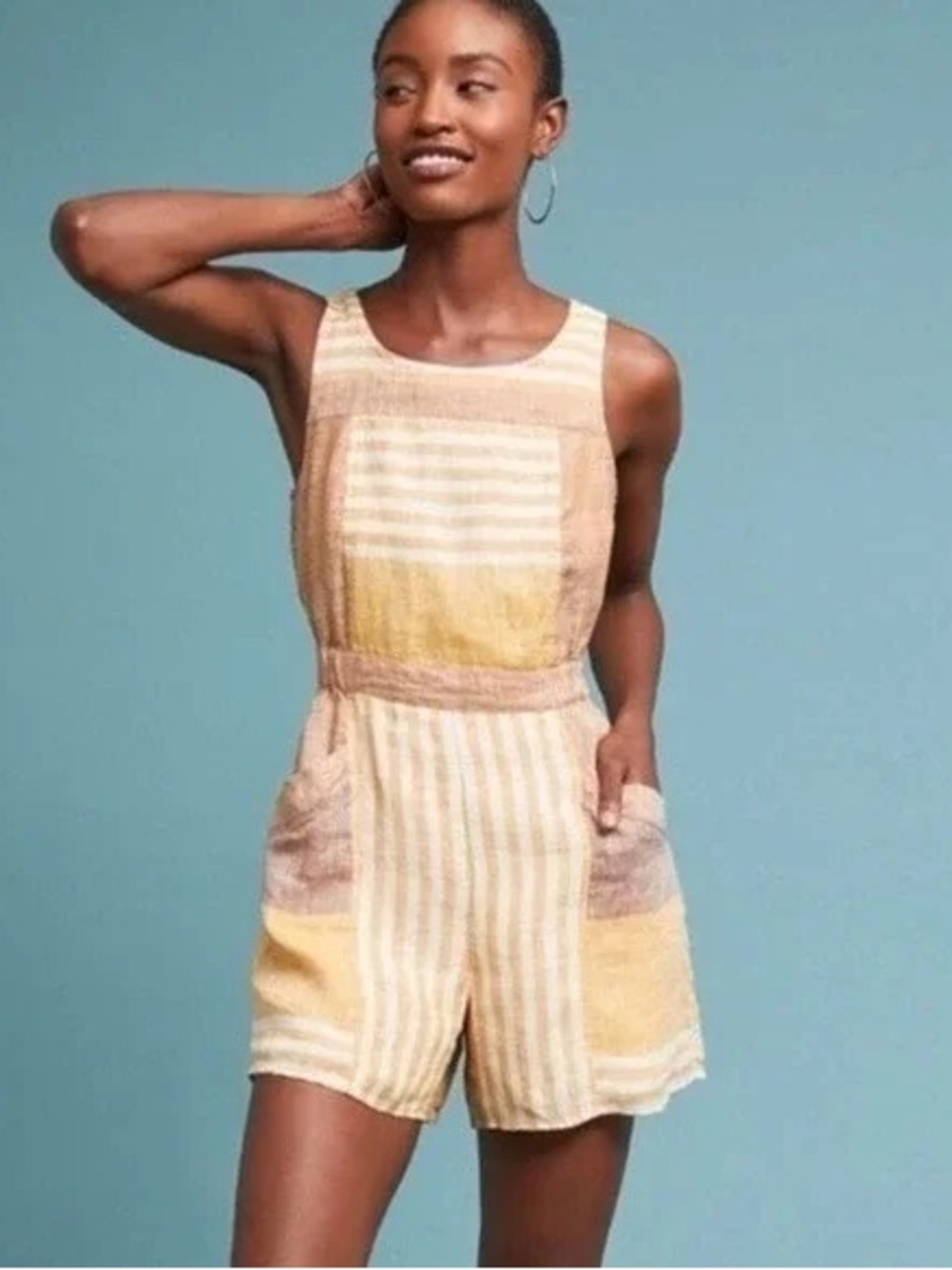 ANTHROPOLOGIE Ett:twa yellow striped Wesley linen sleeveless romper 6